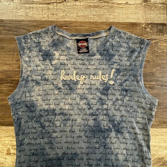 Vintage Harley Davidson Rules Blue Womens XL Motorcycles AOP Biker Tank Top‎ - Picture 1 of 9